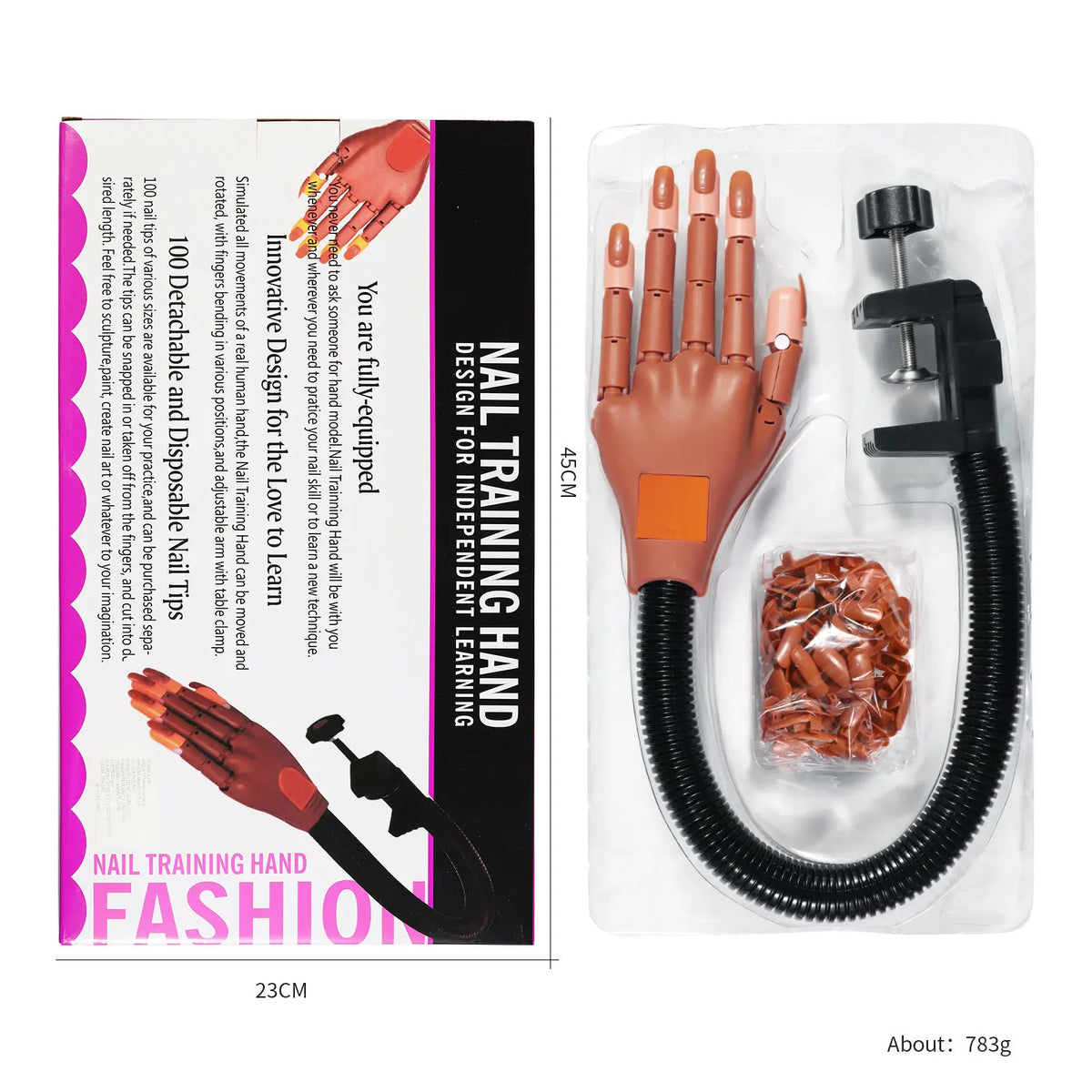 Flexible Nail Training Hand & 100 Replaceable Tips | Misscheering