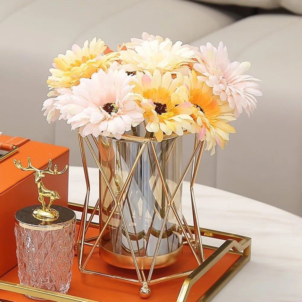 Metal & Glass Flower Vase – Nordic Decorative Hydroponic Vase