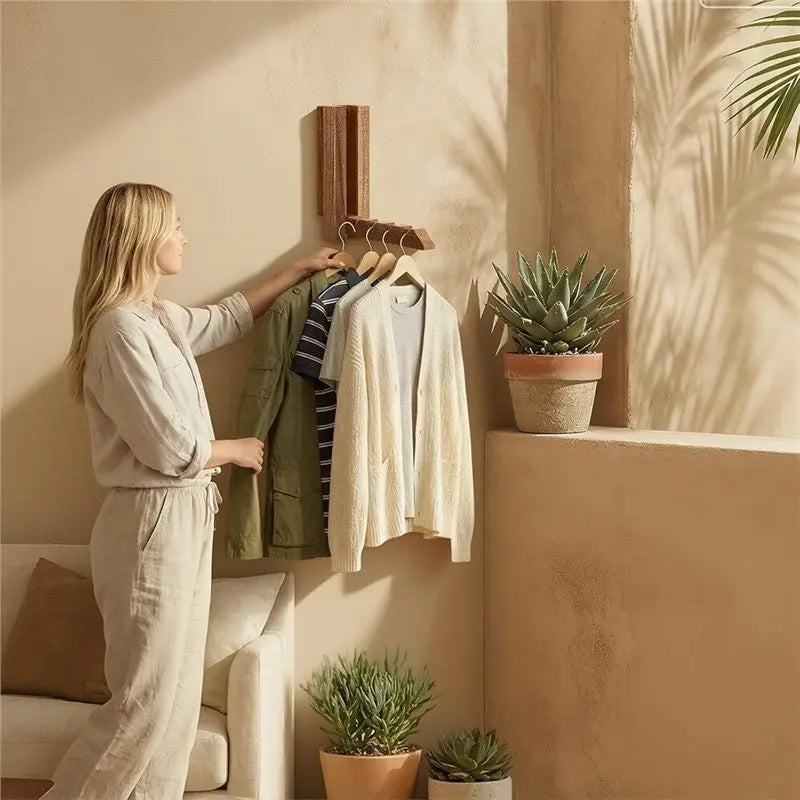 2-Pack Wall Mounted Wood Laundry Drying Rack