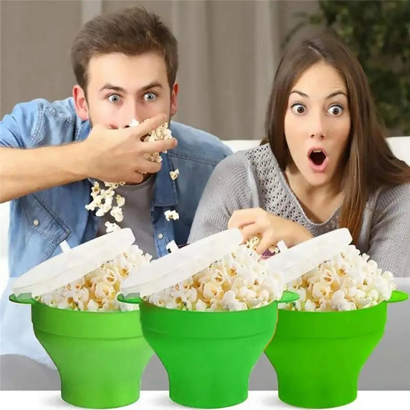 Silicone Foldable Microwave Popcorn Maker Bowl with Lid