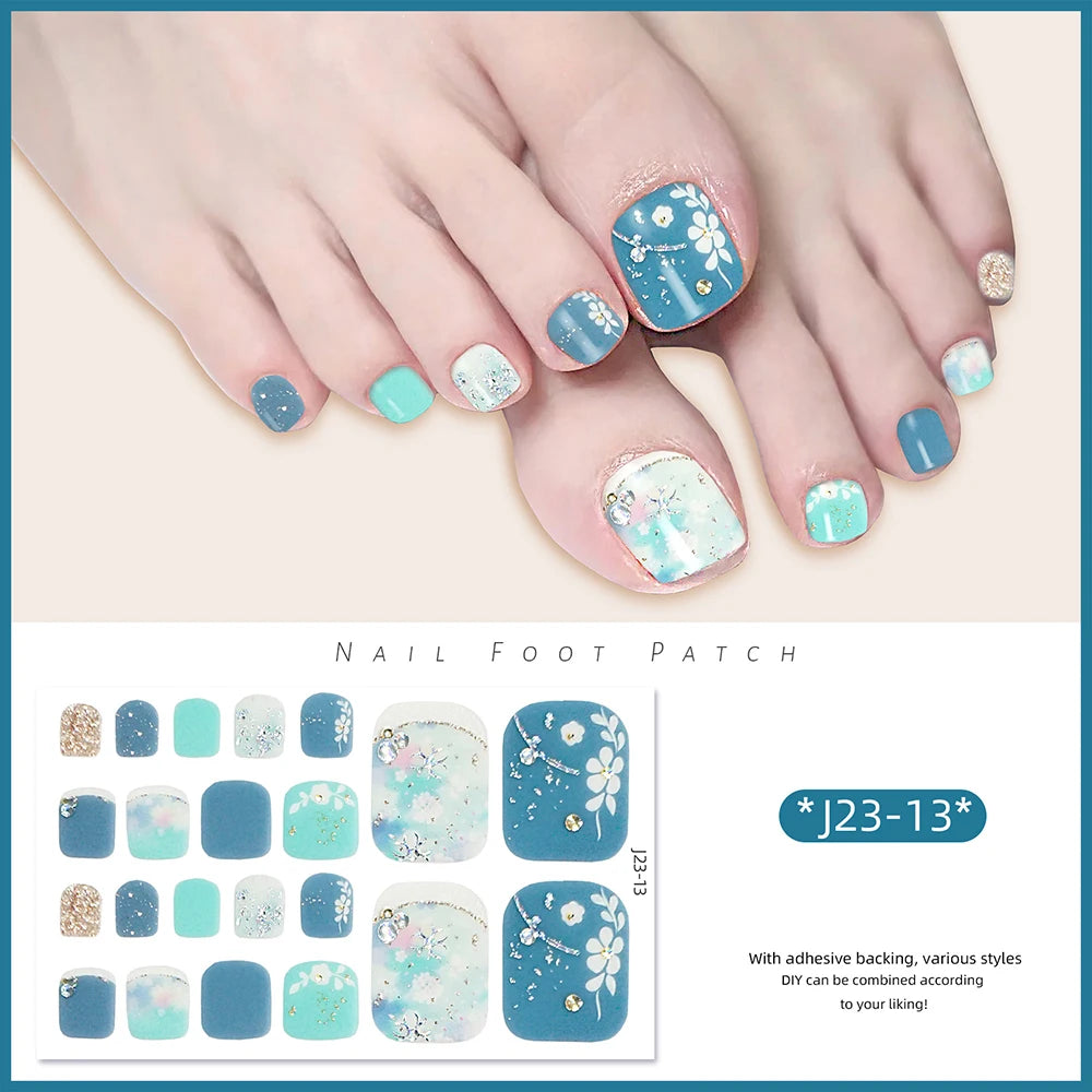 Glitter Toe Nail Stickers – 22-Tip Full Cover DIY Nail Art Decals