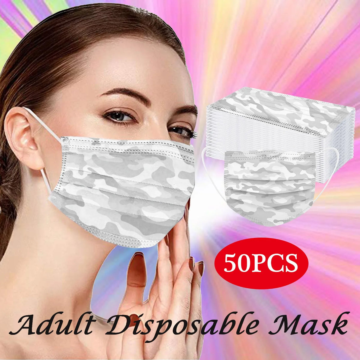 50-Pack 3-Ply Camouflage Disposable Face Masks – Adult