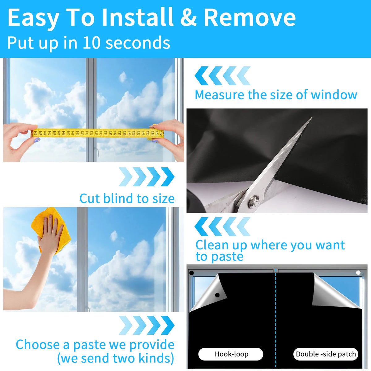 Stick-On Blackout Blinds No-Drill Portable Window Shade 1–4M