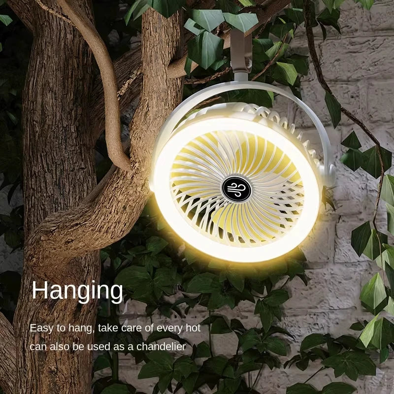 Rechargeable Camping Fan with LED Light | 3-Speed Portable