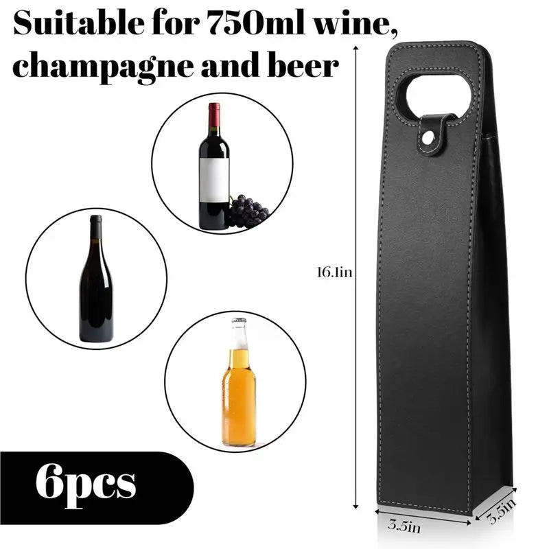 6-Pack PU Leather Wine Gift Bags – Single Bottle Carrier
