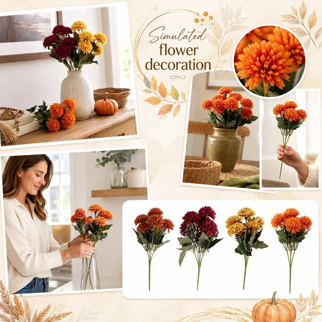 6-Pack Artificial Chrysanthemum Pompon Stems – Fall Harvest Decor