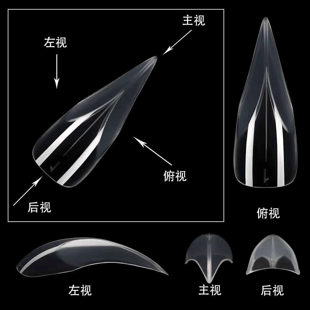 140Pcs Clear Stiletto Nail Tips – Eagle & Cat Claw Forms