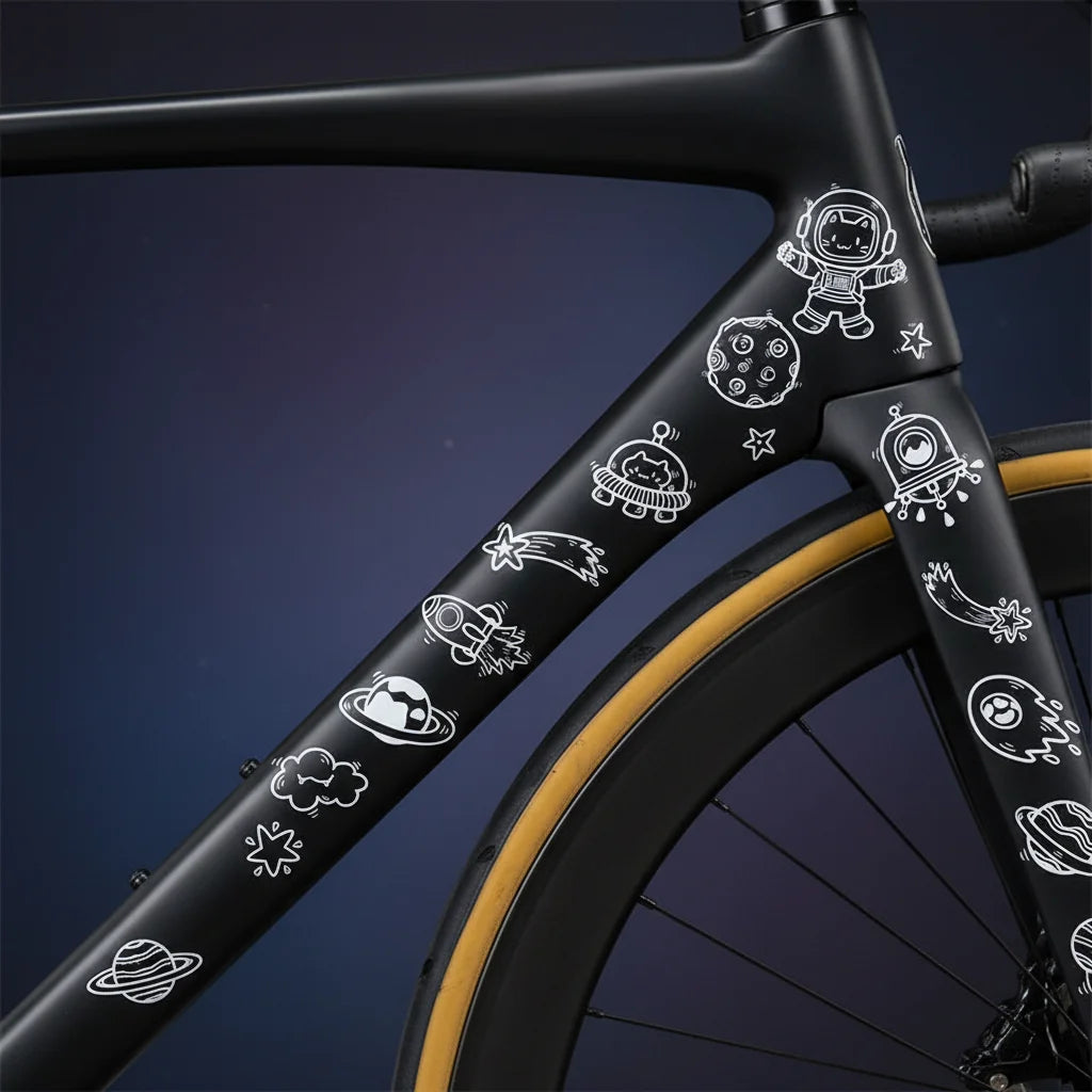 Waterproof Bike Down Tube Sticker – Astronaut Cat Pattern