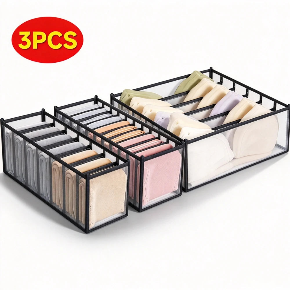 3-Piece Foldable Drawer Organizer – 30-Grid Wardrobe Storage Set