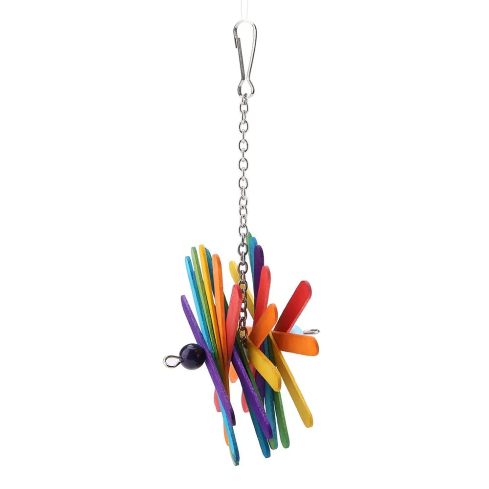 2-Pack Wooden Parrot Chew Toy – Hanging Colorful Beak Grinder