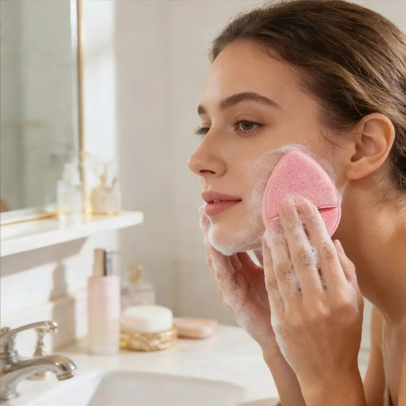 Handheld Facial Cleansing Brush, Sponge Puff & Scrubbing Set