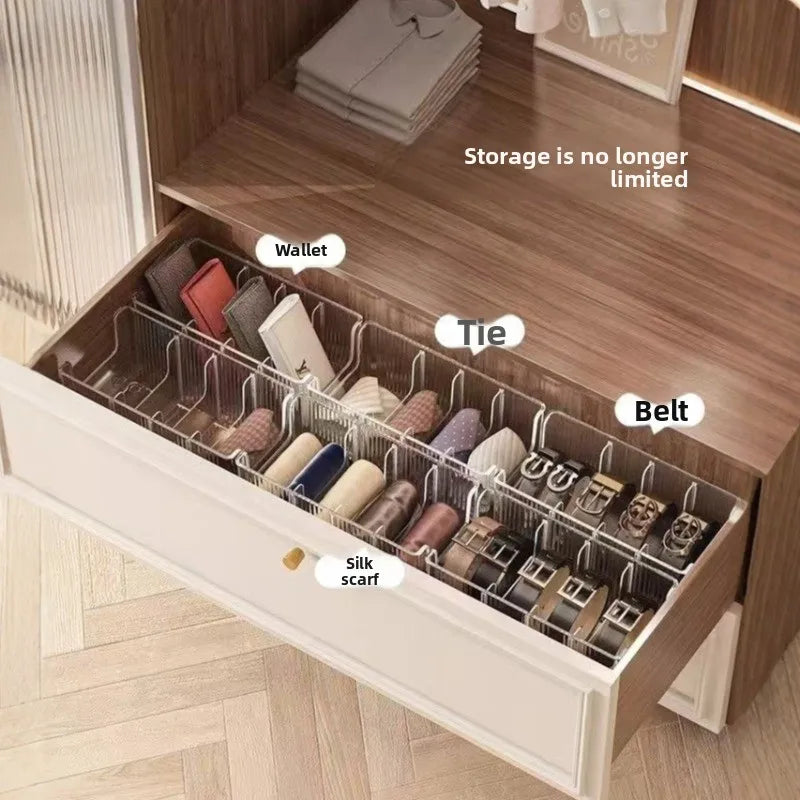 Transparent Belt & Tie Storage Box – 4-Compartment Organizer