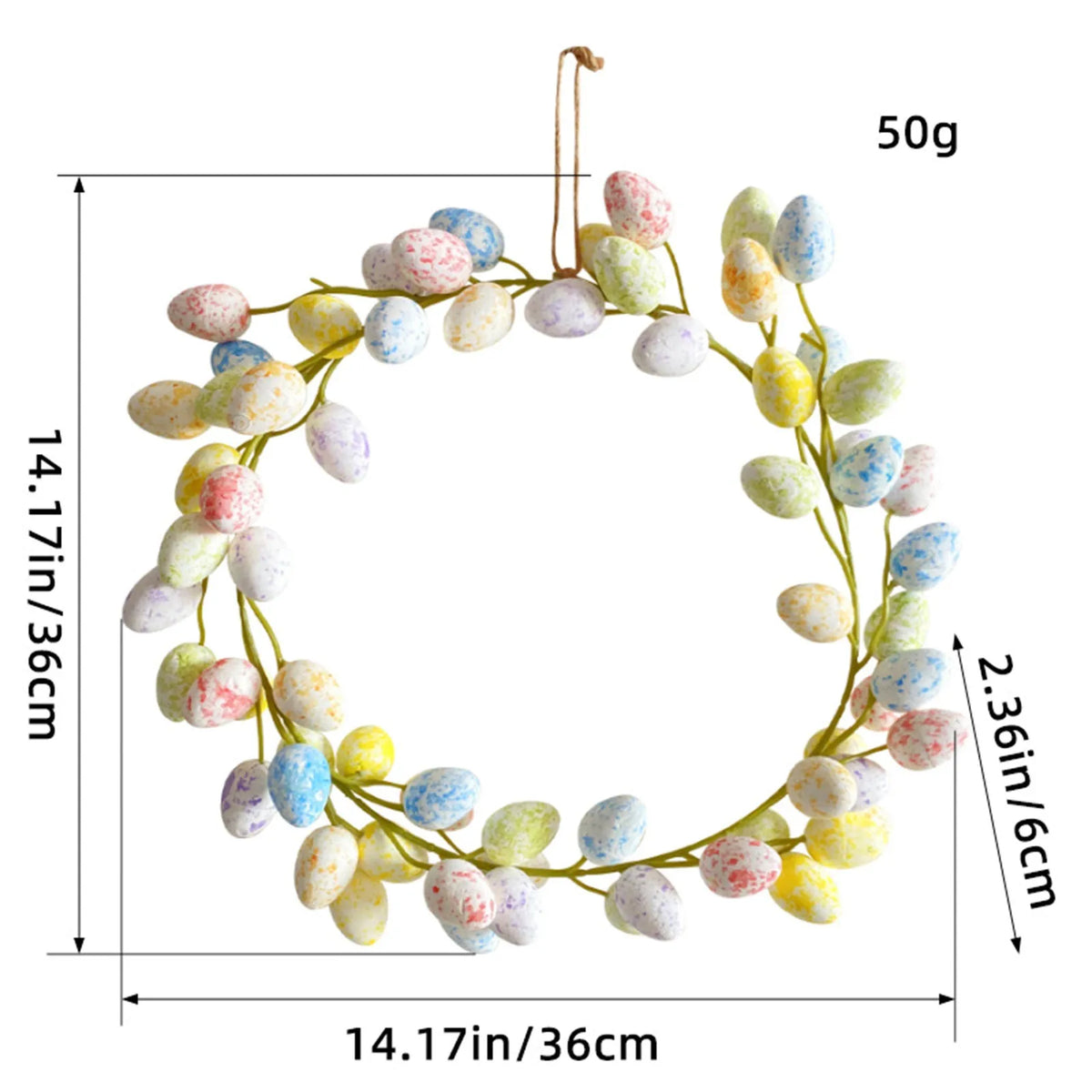 Easter Egg Wreath with Bow Ribbon – 18" Handmade Door Decor