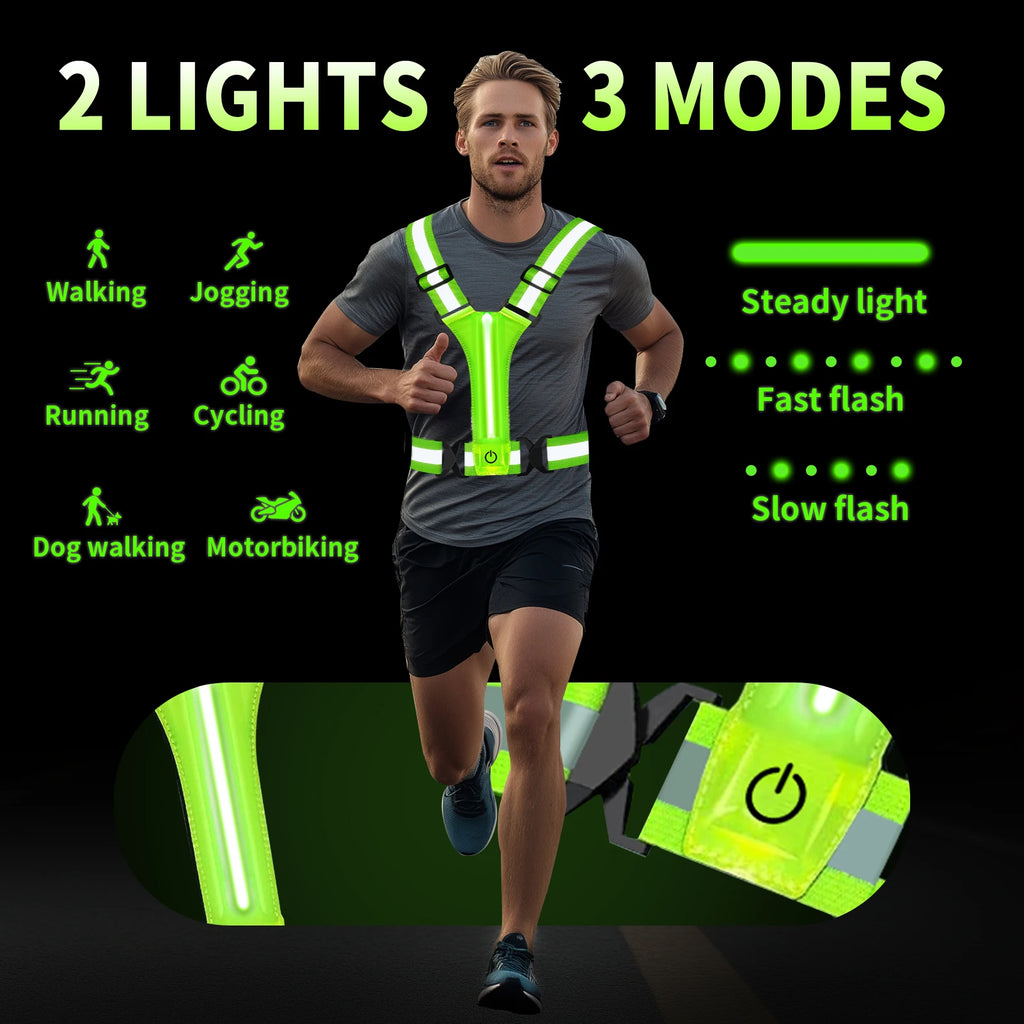 LED Reflective Running Vest USB Rechargeable High Visibility