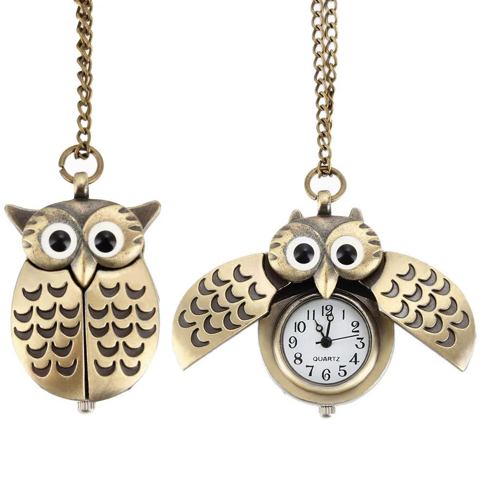 Vintage Owl Pocket Watch Necklace – Unisex Retro Pendant