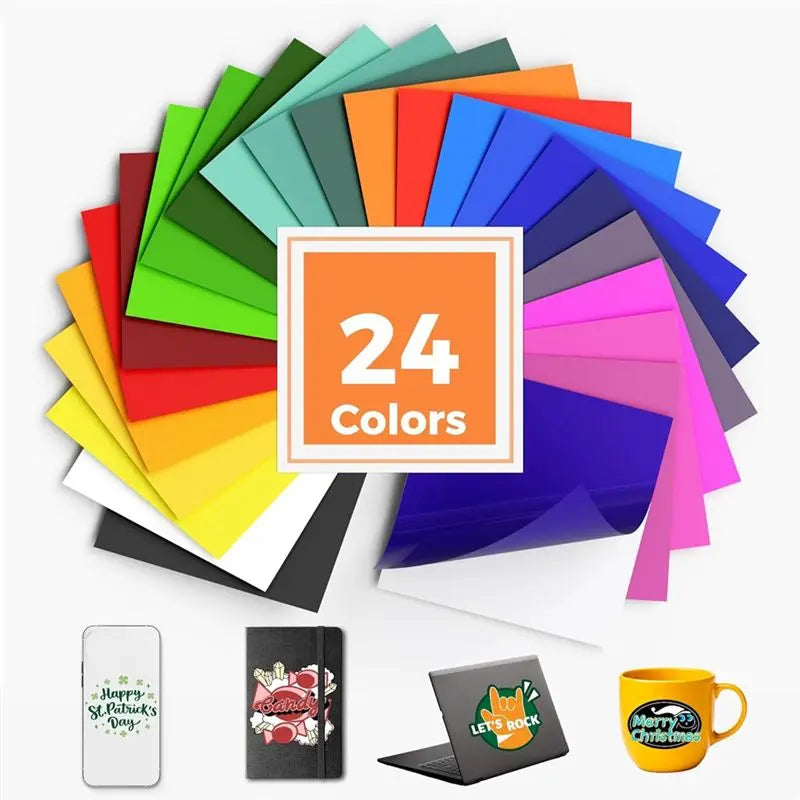 24-Color Permanent Vinyl Sheets 12x12 – Waterproof Adhesive Bundle