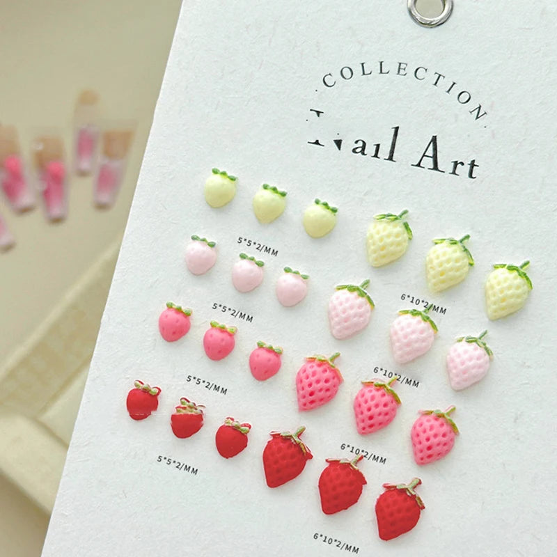 50PCS 3D Strawberry Nail Charms Resin Fruit DIY Nail Art Decor