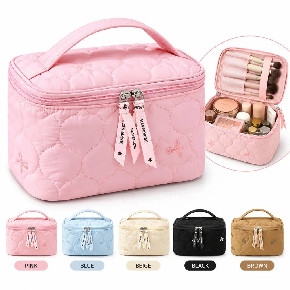 Large Waterproof Cosmetic Bag Heart Print Toiletry Pouch Women