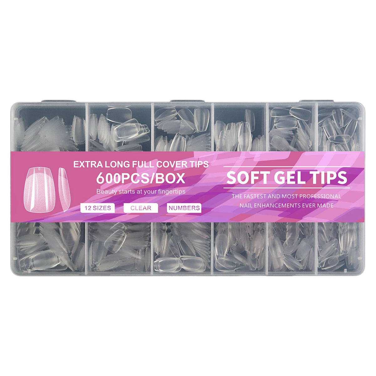 Aleekit 600pcs Soft Gel Coffin Nail Tips – 12 Sizes, Pre-Etched
