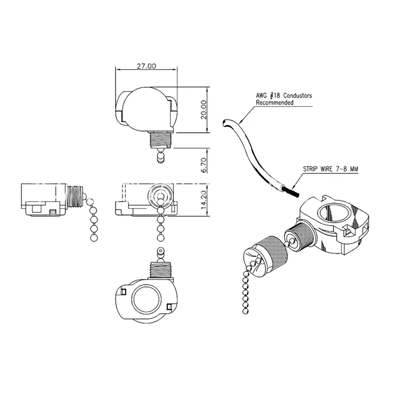 2-Pack Ceiling Fan Light Switch 6A 125VAC + Pull Chains E87438