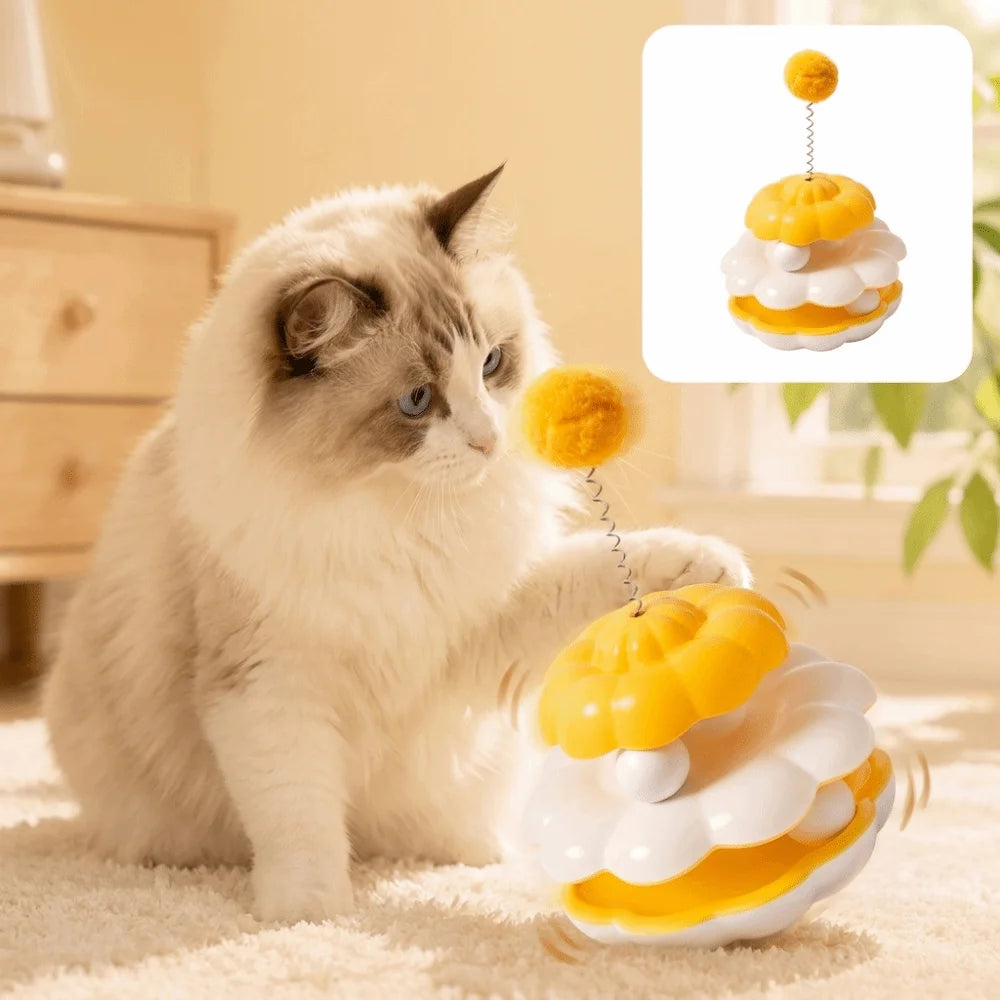 Interactive Cat Turntable Toy – Spring Rotating Ball & Tumbler
