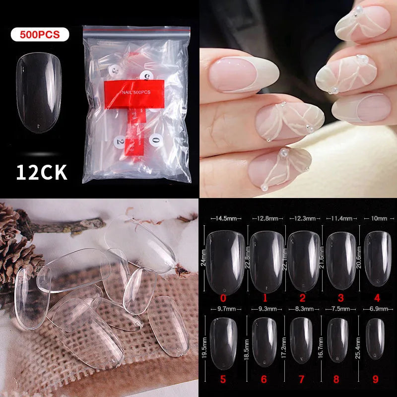 500pcs French Acrylic Nail Tips – Coffin Stiletto Full/Half Cover
