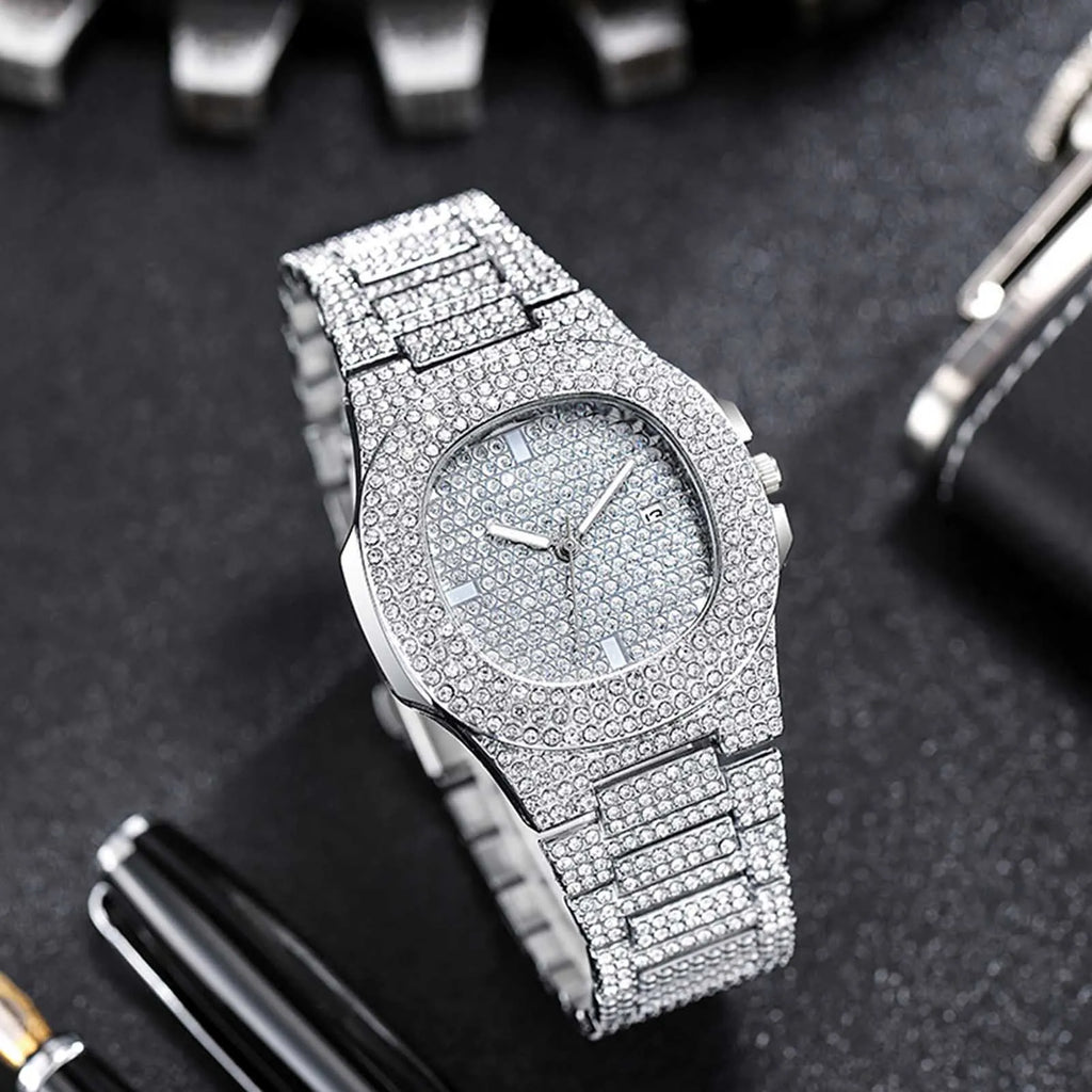 Hip Hop Rhinestone Quartz Watch Men Women Diamond Dial
