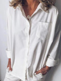 Women's Loose Long Sleeve Button Blouse with Pocket