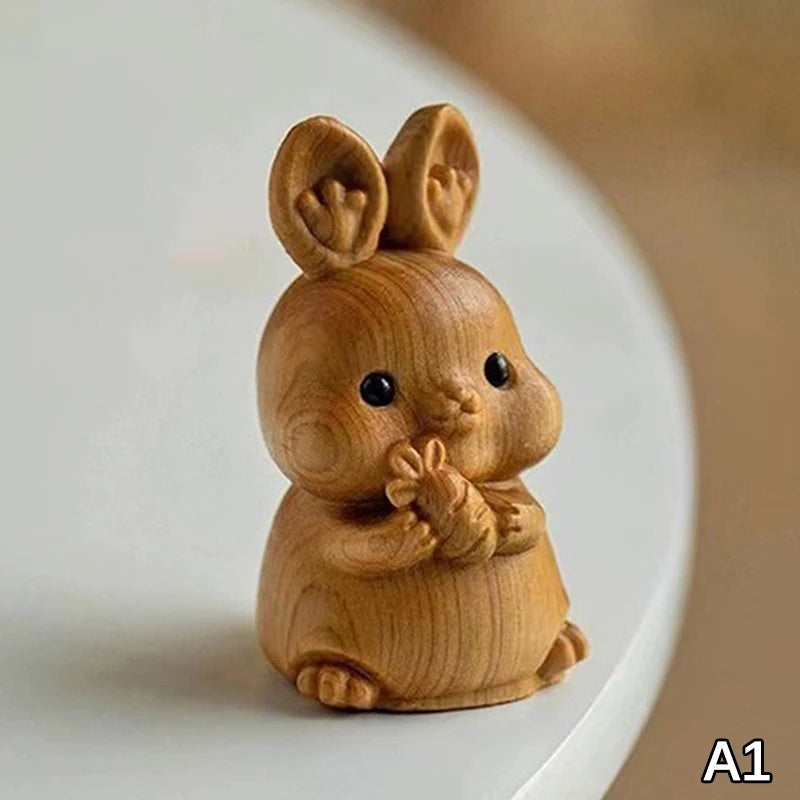 Wood Carved Easter Bunny Figurine – Cute Rabbit Ornament Gift