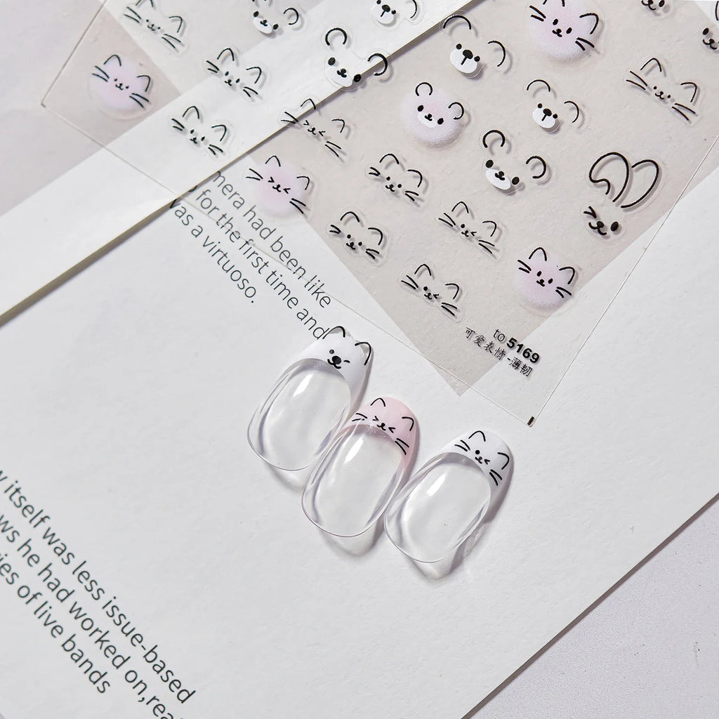 3D Cute Cat Nail Stickers – Flexible Self-Adhesive Decals