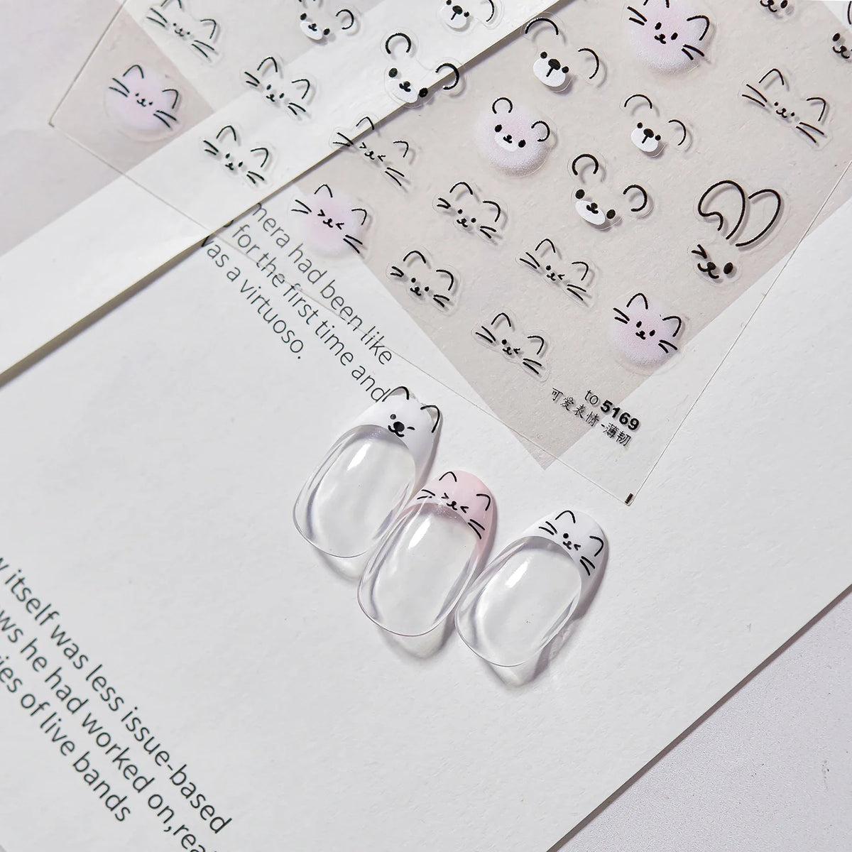 3D Cute Cat Nail Stickers – Flexible Self-Adhesive Decals