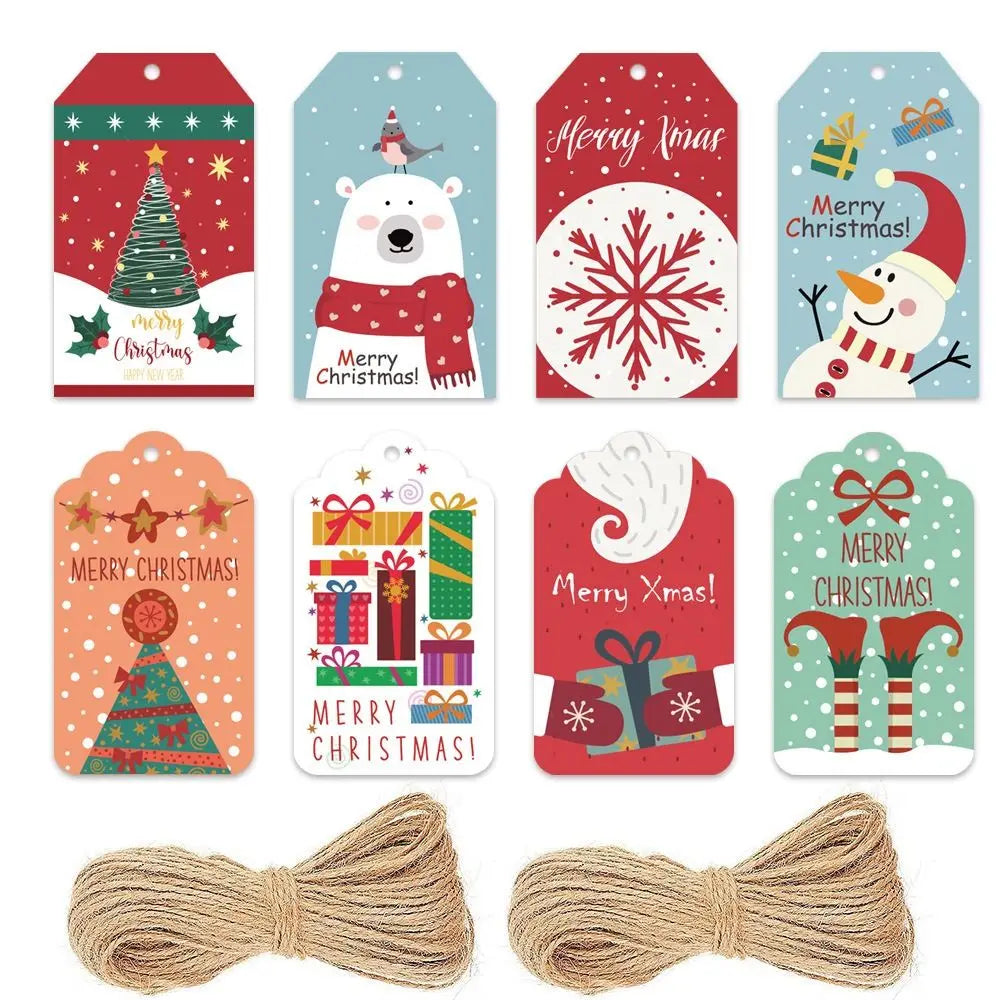 50Pcs Christmas Gift Tags with Twine – Cartoon Holiday Labels