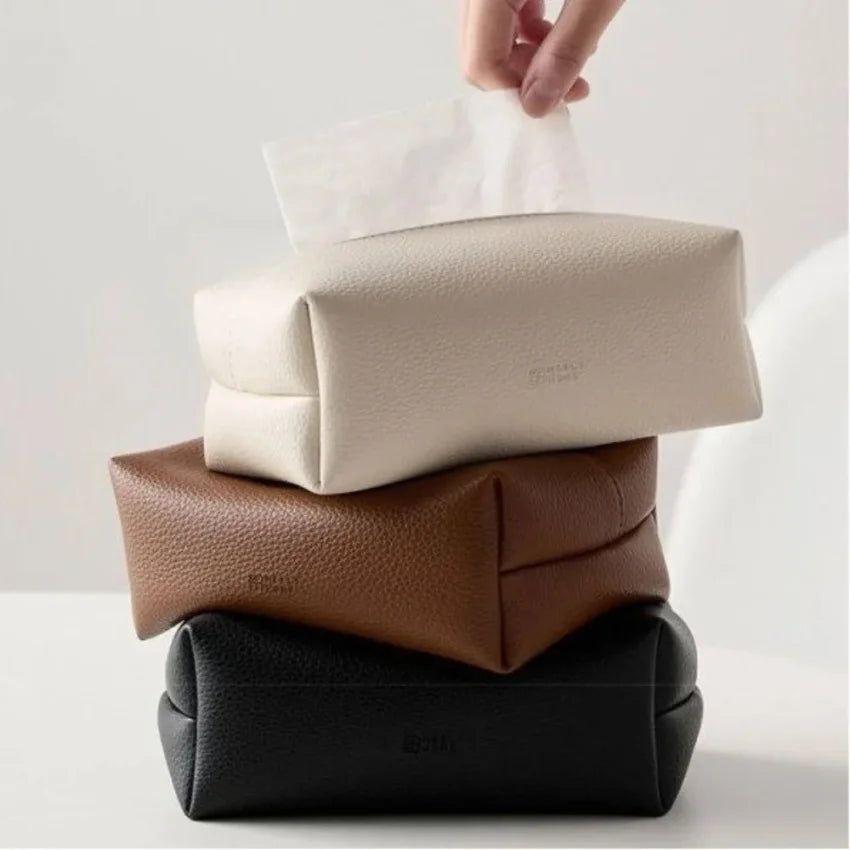 Faux Leather Tissue Box Cover Square Dustproof Napkin Holder