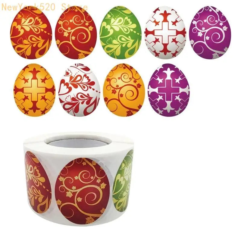 500pcs Happy Easter Egg Stickers Roll – Party Seals & Labels