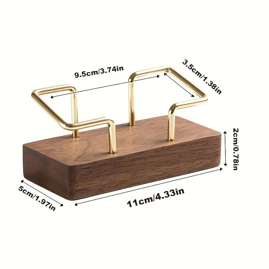 Wood & Gold Metal Business Card Holder Desk Display Stand