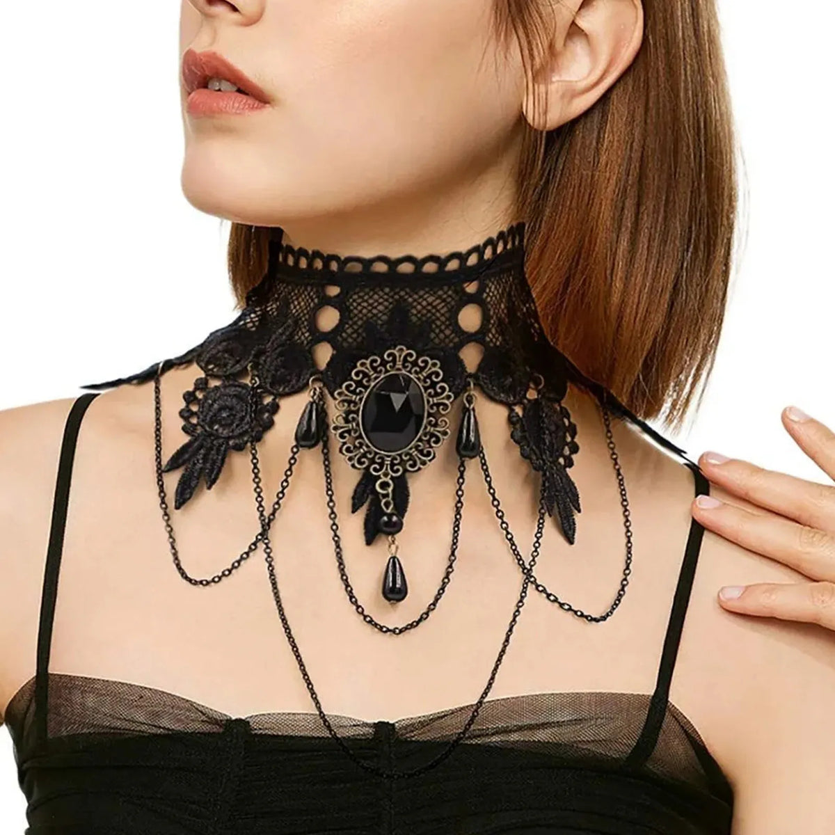 Gothic Lace Choker Necklace – Dark Vintage Women's Collar