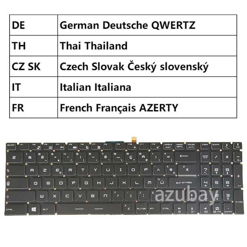 AZUBAY MSI WS63 Replacement Keyboard – White Backlit Multi-Lang