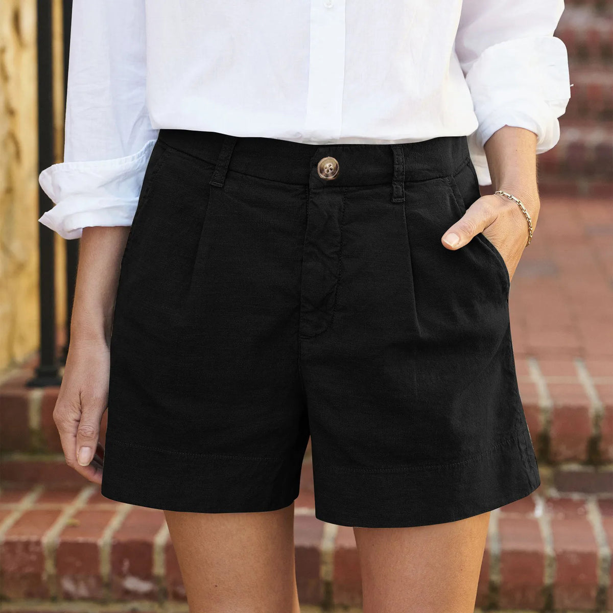 Women's Linen Shorts High Waist Wide Leg Beach Shorts & Pockets
