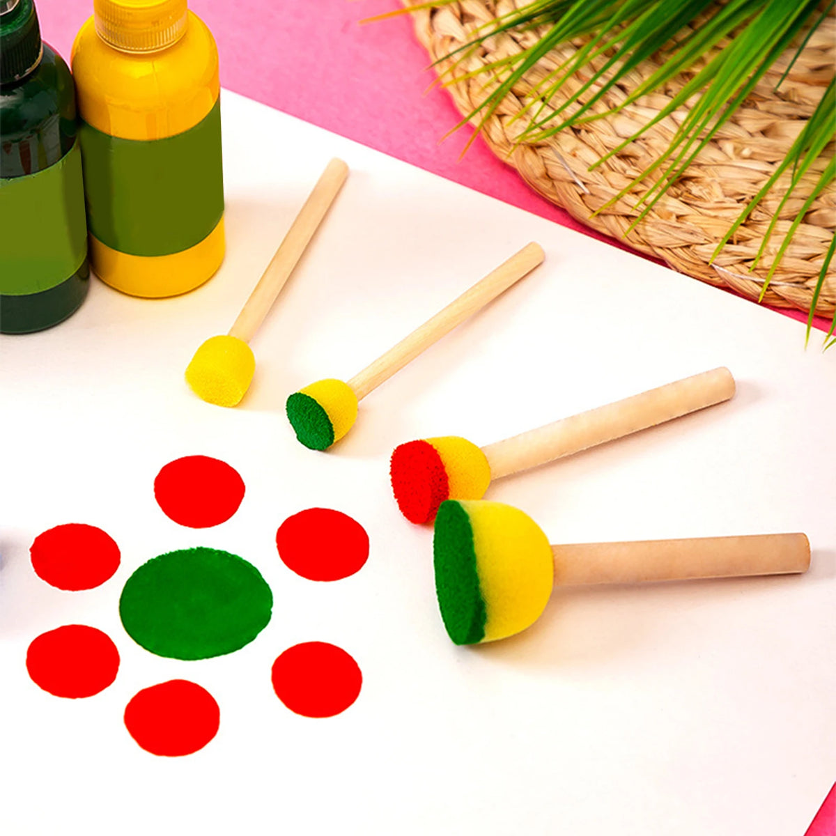 5-Pack Round Foam Sponge Brushes – Kids DIY Painting Crafts