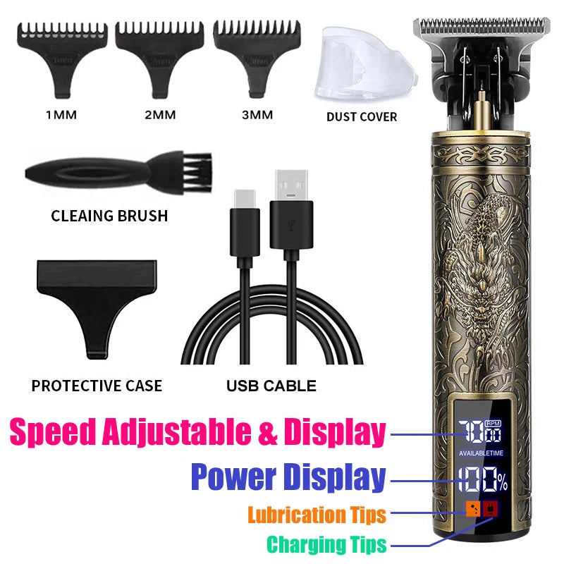 Vintage T9 Rechargeable Hair Clipper & Beard Trimmer for Men