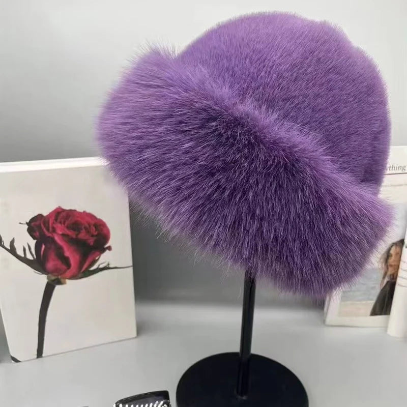Women's Faux Fox Fur Winter Hat – Windproof Ear Warmer Ski Cap