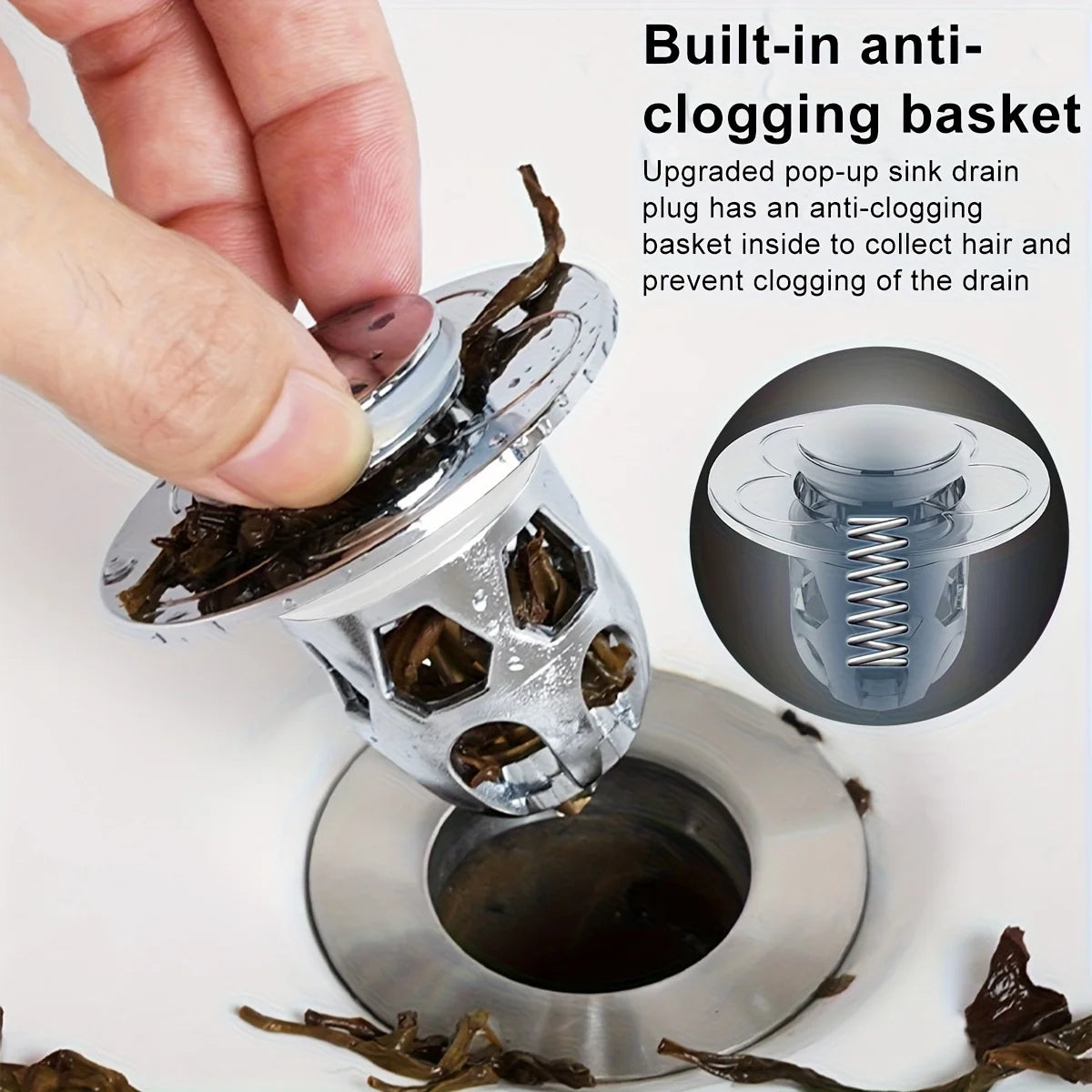 Stainless Steel Pop-Up Sink Stopper with Hair Catcher Basket