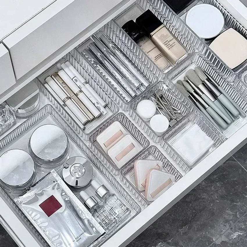 Clear Plastic Drawer Organizer Set – Desk & Bathroom Bins