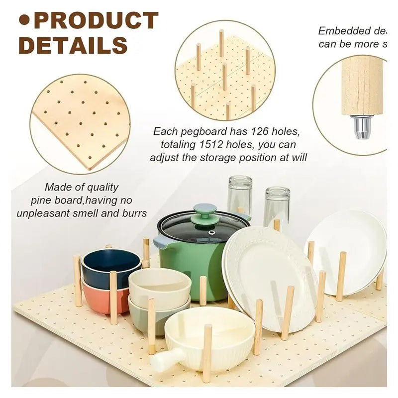 Bamboo Pegboard Drawer Organizer – Dish & Plate Storage