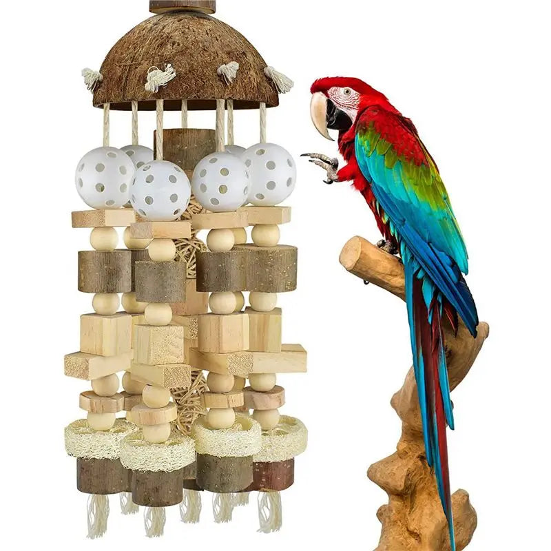 Large Natural Wooden Chewing Toy for Macaws & Parrots