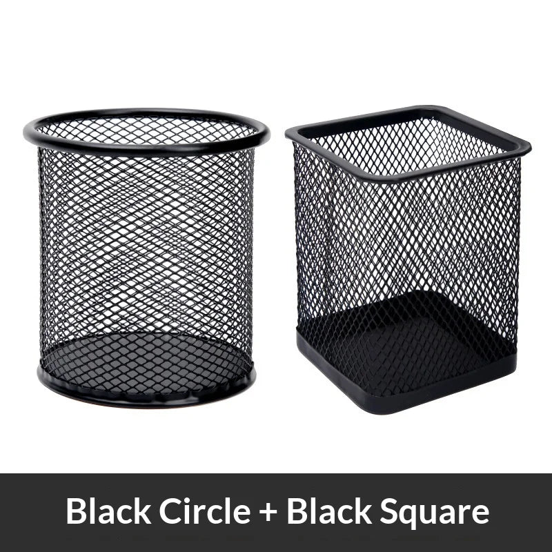 Metal Mesh Pen Holder Round Square Desk Stationery Organizer