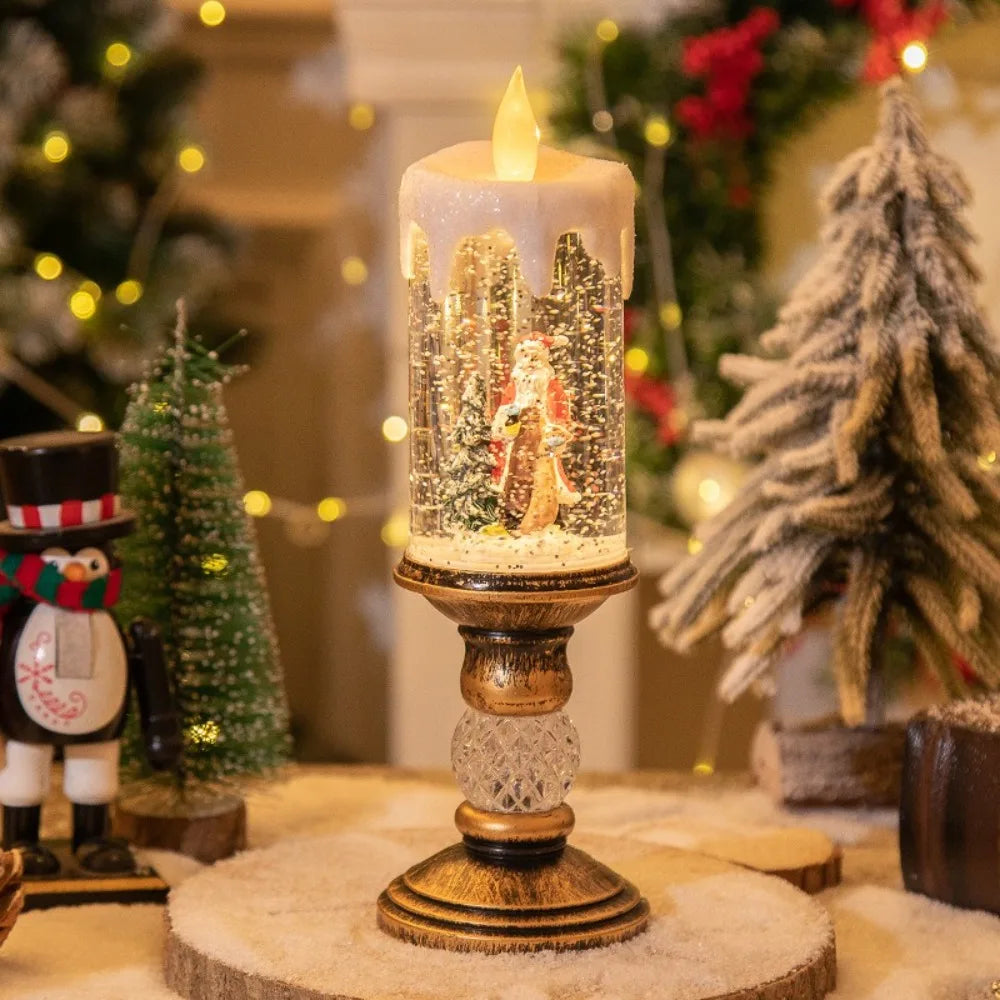 Santa Crystal Candle Light Snowflake Music Box Christmas Decor