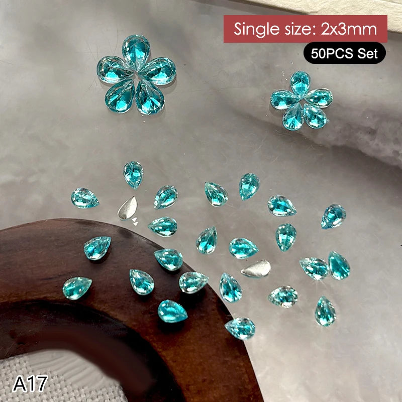50Pcs Water Drop Zircon Nail Rhinestones 3D Flatback Crystal Gems