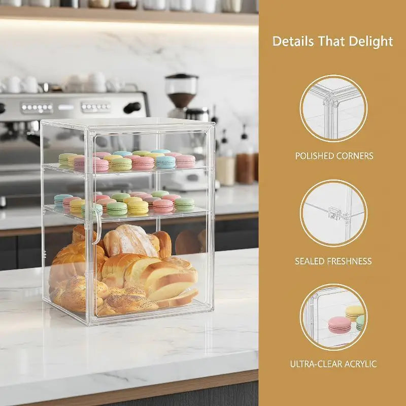Stackable Clear Bread Display Case 1–4 Tier Dustproof Food Storage