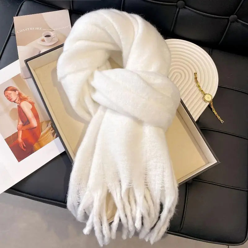 Women's Soft Tassel Shawl Scarf – Fluffy Knit Wrap, 6 Colours